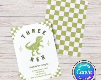 Drei Rex Dinosaurier zum dritten Geburtstag Einladungsvorlage - Canva Download