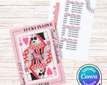Lucky in Love Bachelorette Reiseplan Vorlage | Druckbare Bachelorette Einladung | Las Vegas | Canva Vorlage