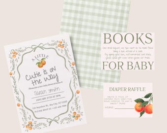 Kleine süße Babyparty Signage Bündel | Oranges Thema | Bearbeitbare Canva-Vorlagen | Einladung Willkommensschild Spiele