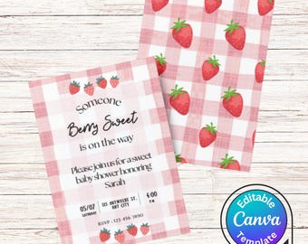 Beere süße Babypartyeinladung - Bearbeitbare Vorlage für druckbare Partyeinladung | Sofort Download