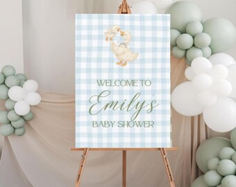 Dumme Gans-Babyparty-Beschilderungs-Bundle | Neutrales Gans-Thema | Bearbeitbare Canva-Vorlagen | Einladung Willkommensschild Spiele