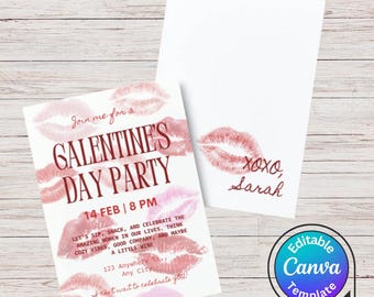 Galentines Day Party Einladung Vorlage | Druckbare Valentinstag-Einladung | Canva Bearbeitbare Vorlage