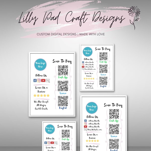 Scan To Pay Template, QR Code Sign, CashApp Sign, Craft Fair Supplies, Editable Canva Template, Small Business Template