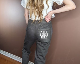 Lane seven joggers mockup | LST006 mockup lane seven sweatpants mockup | Charcoal heather LST006 gray grey sweats lane seven model mock up