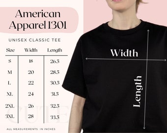 American Apparel 1301 Size Chart | American Apparel 1301 Size Guide, American Apparel 1301 Mockup Chart, American Apparel Unisex Classic Tee