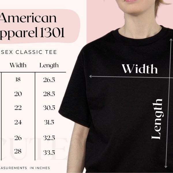 American Apparel 1301 Size Chart | American Apparel 1301 Size Guide, American Apparel 1301 Mockup Chart, American Apparel Unisex Classic Tee