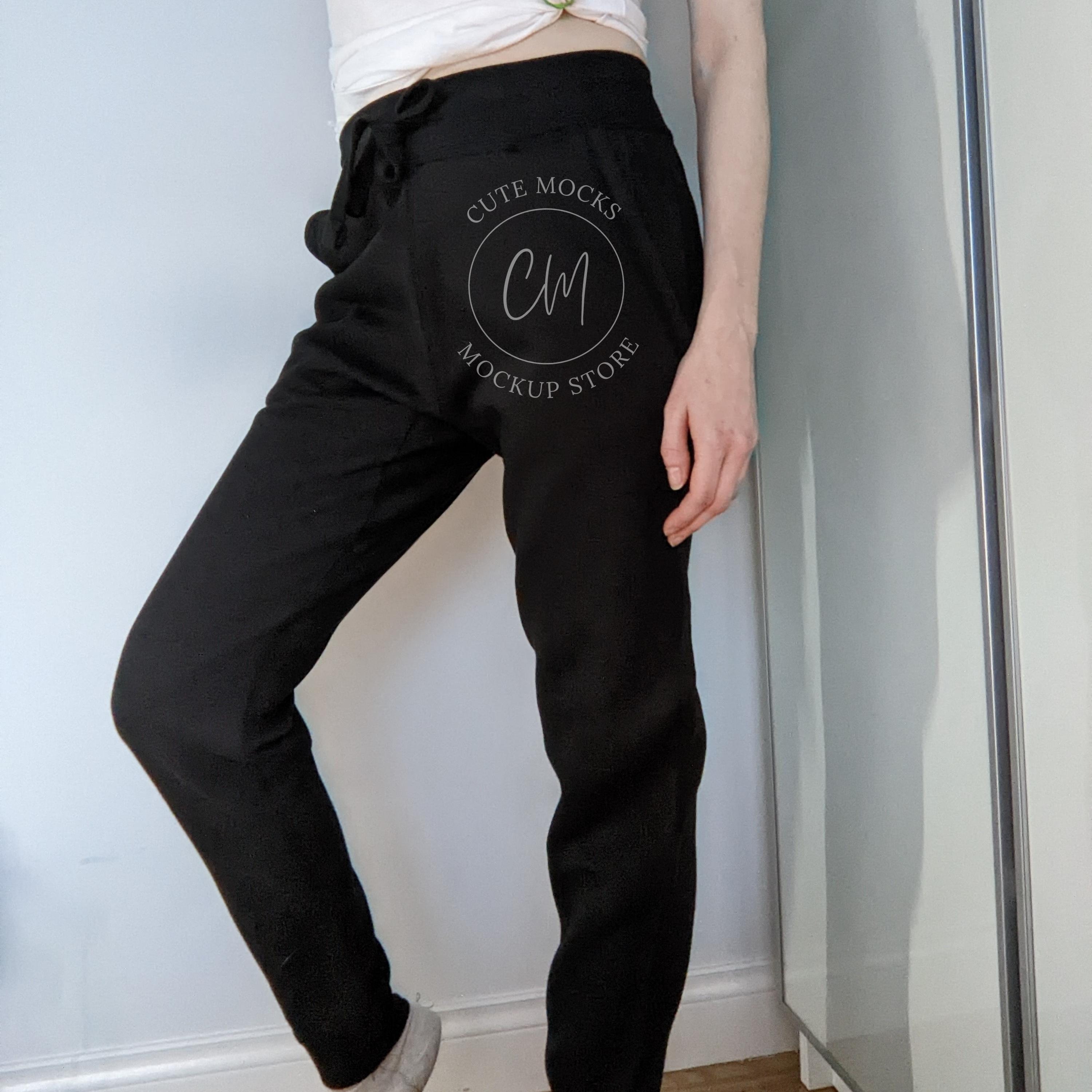 Unisex Fleece Sweatpants Mockup | Black Cotton Heritage M7580 Model Mock Up | All-Over Print Women's Joggers, Unisex Joggers Jerzees 975MPR