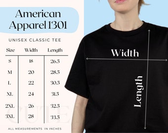American Apparel 1301 Size Chart | American Apparel 1301 Size Guide, American Apparel 1301 Mockup Chart, American Apparel Unisex Classic Tee