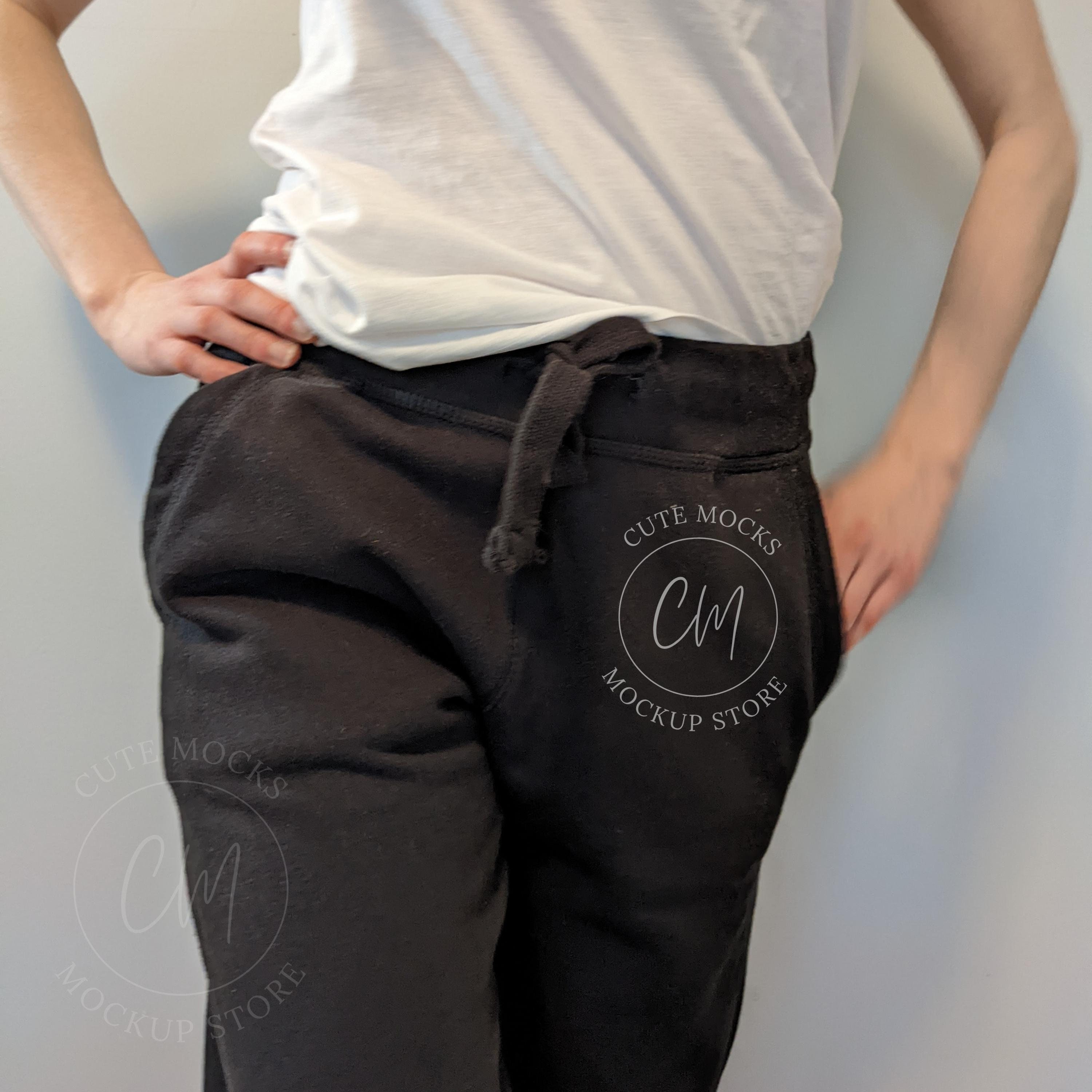 Unisex Fleece Sweatpants Mockup Black Cotton Heritage M7580 