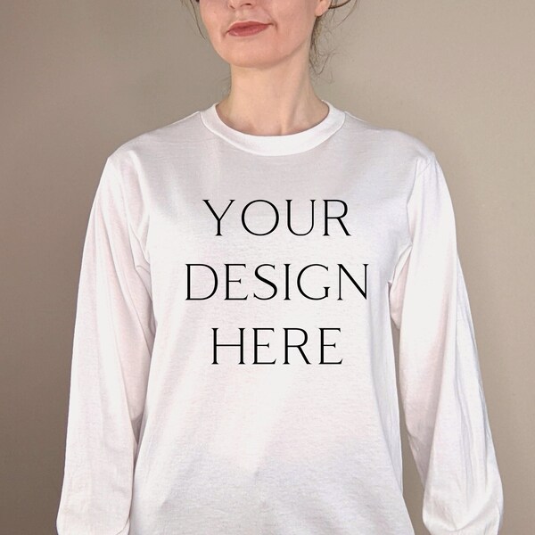 American Apparel Unisex Classic Long Sleeve T-Shirt Mockup | American apparel 1304 mockup, american apparel long sleeve shirt mock up white