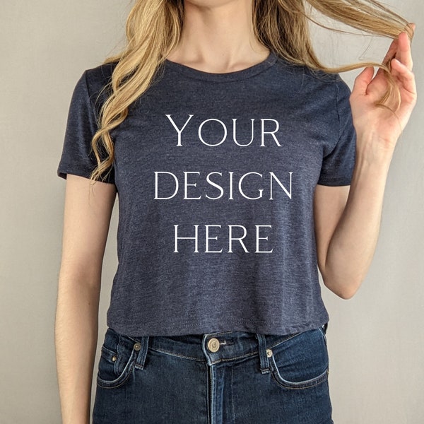 Bella Canvas 8882 + FREE size chart — Navy Bella Canvas Crop Top Mockup — Heather Navy 8882 Mock Up — Blue Bella Canvas Cropped Tee Mockup