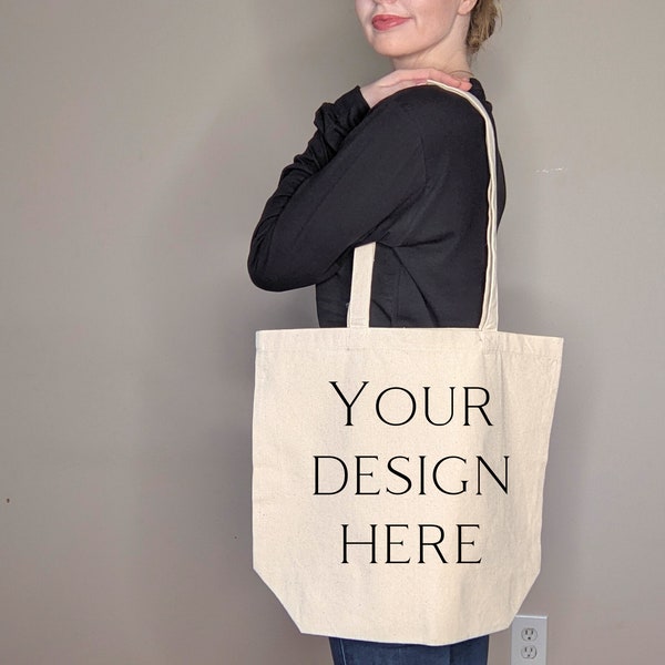 Bagmasters Tote Bag Mockup | Canvas shopping tote, bagmasters mockup, printify tote bag mock up, canvas bag model mockup, printful bag mock