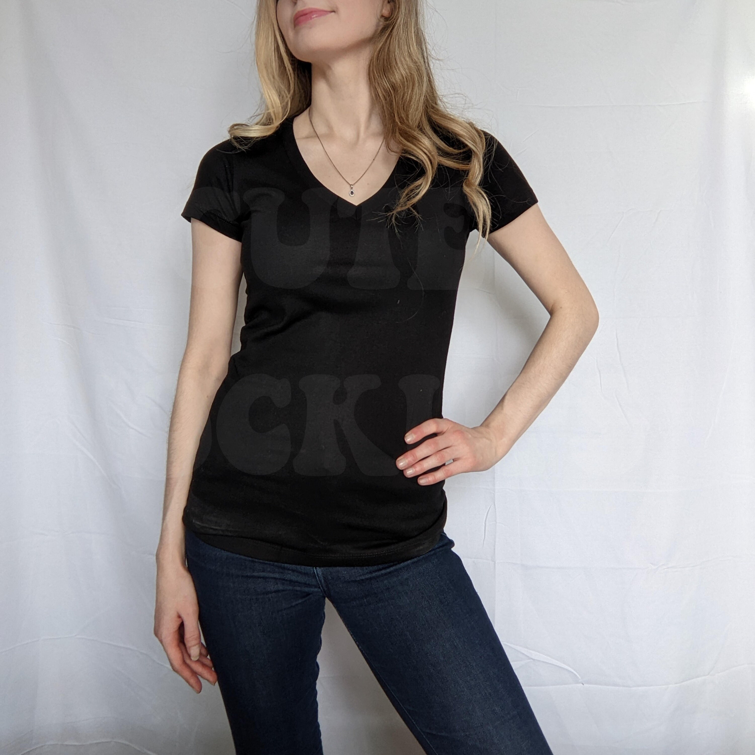 Bella Canvas 6035 Tshirt Mockup Womens Black V Neck Model Mock up