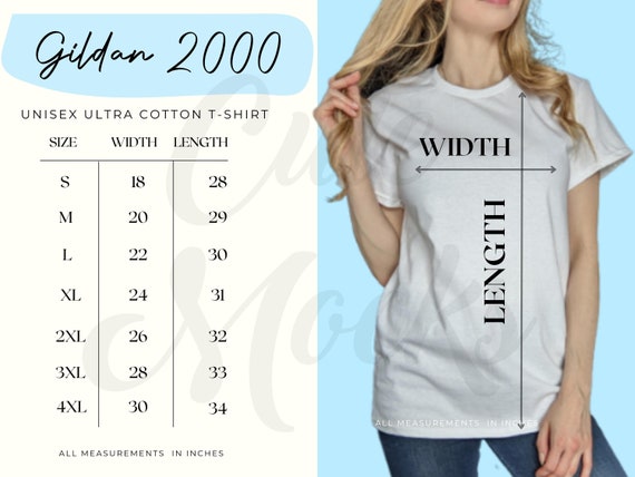 Gildan 2000 Tshirt Size Chart Unisex Ultra Cotton T-shirt - Etsy