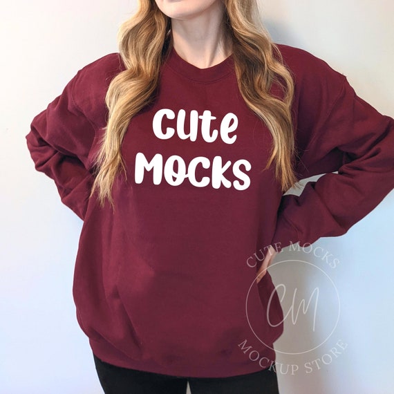 Gildan 18000 Mockup Maroon Unisex Crew Neck Sweatshirt Mock - Etsy Norway