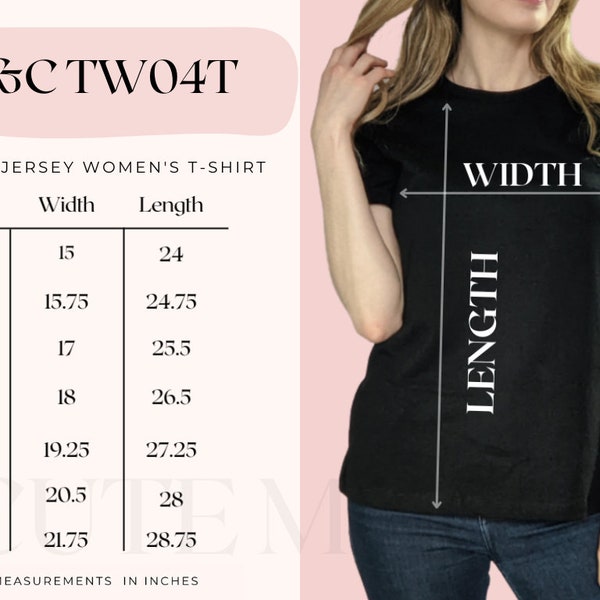 B&C TW04T Größentabelle | Single Jersey Frauen T-Shirt, TW04T Size Guide, TW04T Tshirt, TW04T T-Shirt Mockup, TW04T Mockup Chart, BC TW04T
