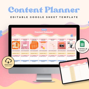Content Calendar Template | Google Sheets | Blog Planner |  Social Media Content Calendar | Business Spreadsheet | Instagram Content Planner