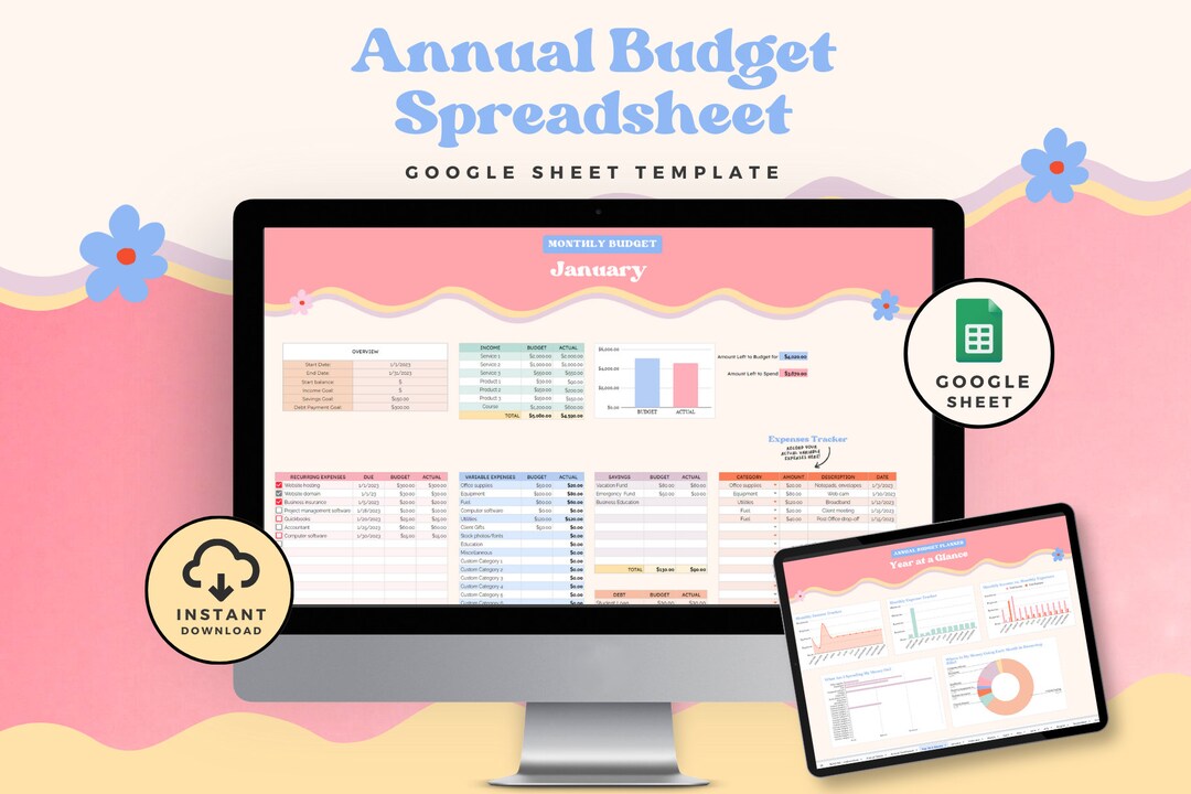 Annual Budget Spreadsheet | Google Sheets Template (digital Download ...