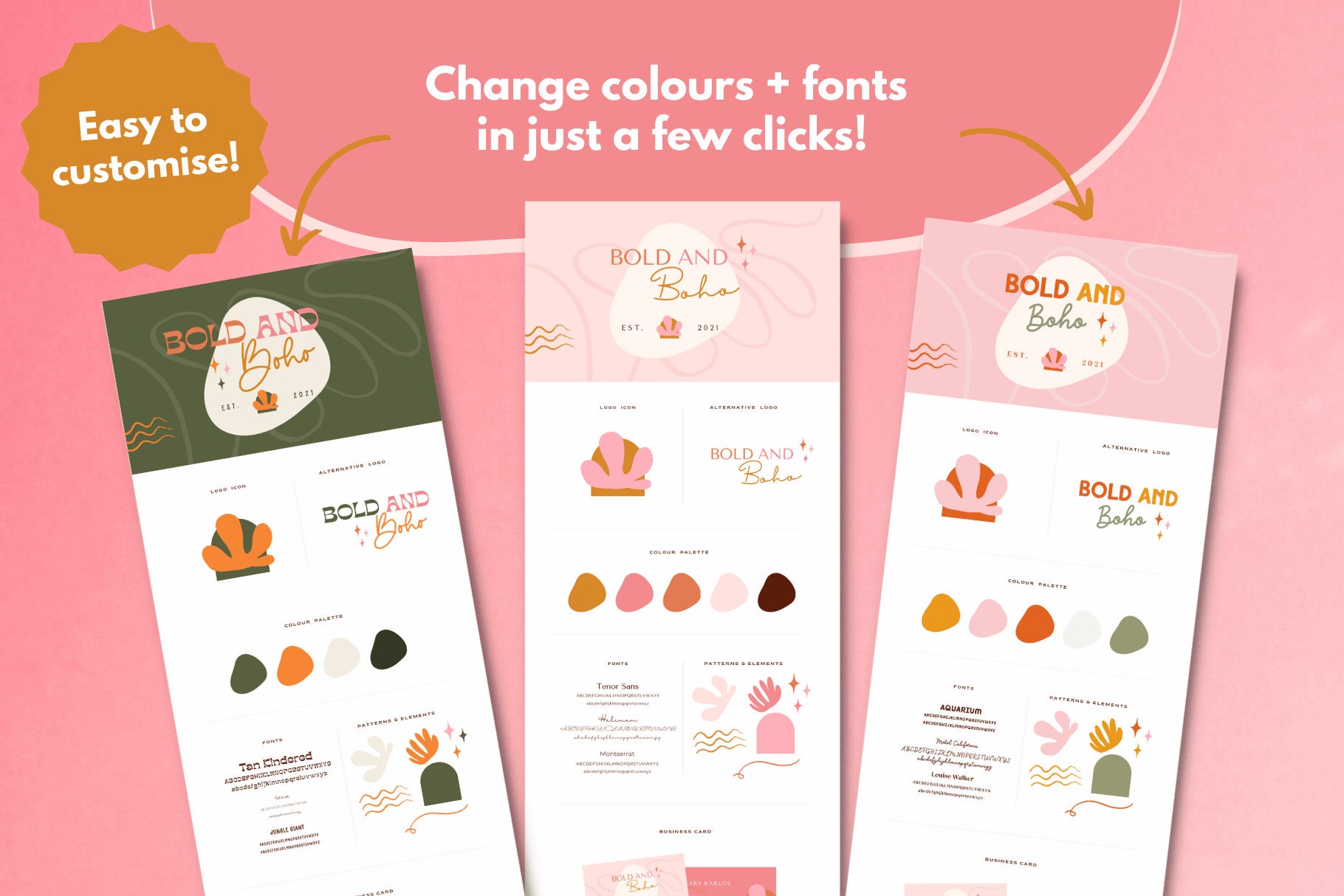 Boho Logo Design | Canva Branding Kit Template | Bold & Boho - Etsy