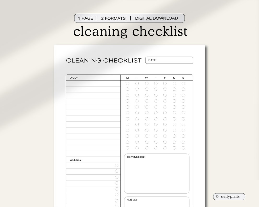 Cleaning Checklist: Printable Chore Chart (digital Download) - Etsy