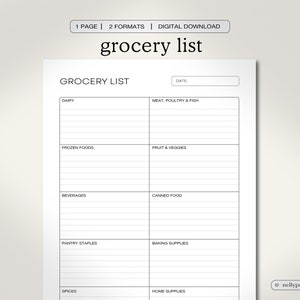 Detailed Grocery Planner: Shopping List, Meal Plan Checklist (Digital Download)