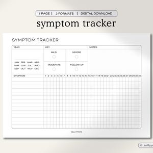 Maandelijkse symptoomtracker, gezondheidstracker, symptomenlogboek, symptoomfrequentietabel, chronische ziektedagboekpagina, invoeging gezondheidsplanner