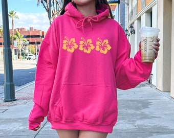 trendy hibiscus hoodie | hot pink hoodie | trendy hoodies | oversize hoodies | aesthetic clothes | trendy sweatshirts women | y2k aesthetic