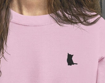Embroidered cat Sweater — cat clothing, cat sweatshirt, cat lover, cat gift, cottagecore clothing, cottage core
