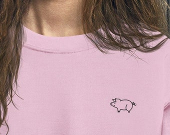 embroidered pig sweatshirt | pig sweater, pig gifts, gifts with pigs, pig crewneck, pig hoodie, pig clothes, sweatshirt with pigs