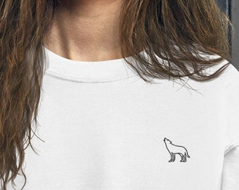 embroidered wolf Sweater — wolf sweatshirt, wolf gift, wolf hoodie, wolf clothing, wolf lover, cottagecore cottage core spirit animal coyote