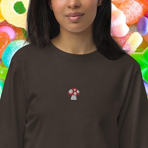 embroidered mushroom sweatshirt, mushroom crewneck, mushroom hoodie, mushroom sweater, embroidered crewneck, mushroom embroidered sweatshirt
