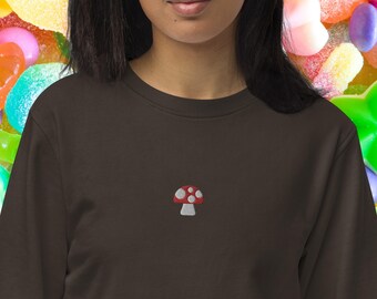 embroidered mushroom sweatshirt, mushroom crewneck, mushroom hoodie, mushroom sweater, embroidered crewneck, mushroom embroidered sweatshirt