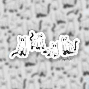 Spooky Ghost Cats | Sticker | Cute Halloween Sticker | Fall Seasonal Stickers | Funny Sticker for Laptop | Yeti Decal