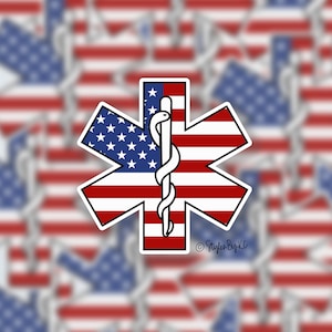 Star of Life Flag | Sticker | EMS Sticker | Medical | First Responder EMT Rn Paramedic Doctor RPh Lpn Hospital