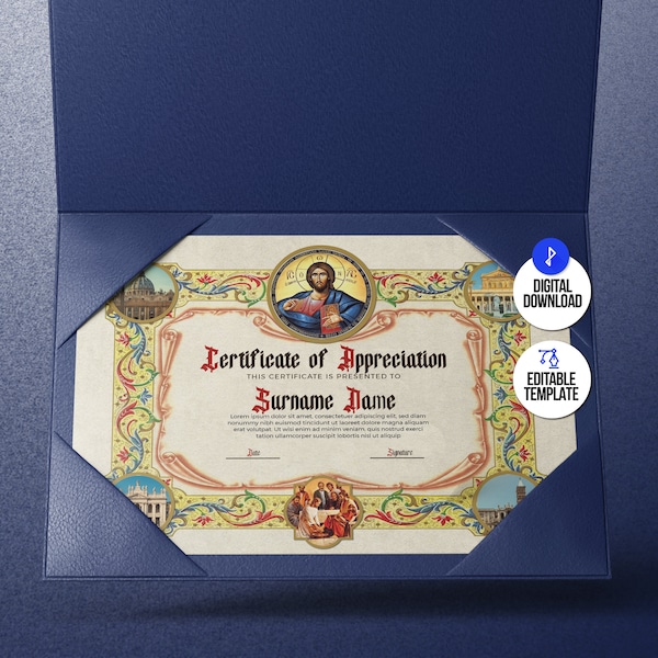 Printable Roman Catholic Church Certificate Template | Catholic Multipurpose Certificate, Photoshop Template | Papal Blessing Commercial Use