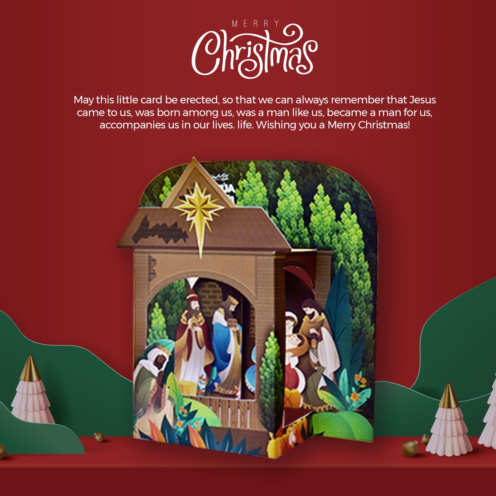 3D Christmas Card, Instant Download, Printable Card, Merry Christmas ...