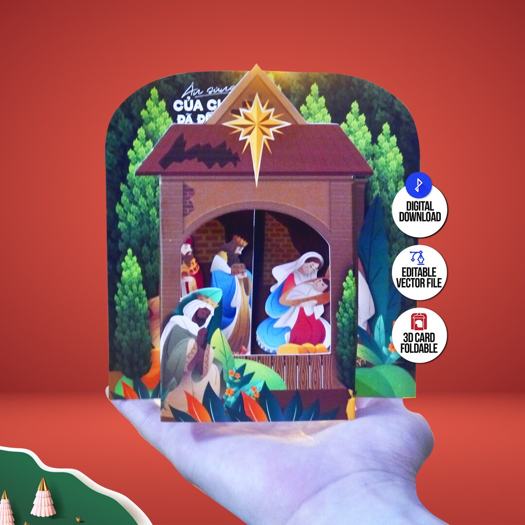 3D Christmas Card, Instant Download, Printable Card, Merry Christmas ...