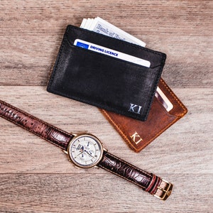 PORTE-CARTE PERSONNALISÉ, Portefeuille porte-carte en cuir, Portefeuille minimaliste, Porte-carte en cuir, Portefeuille de carte mince en cuir, Cadeau pour lui, Fait à la main