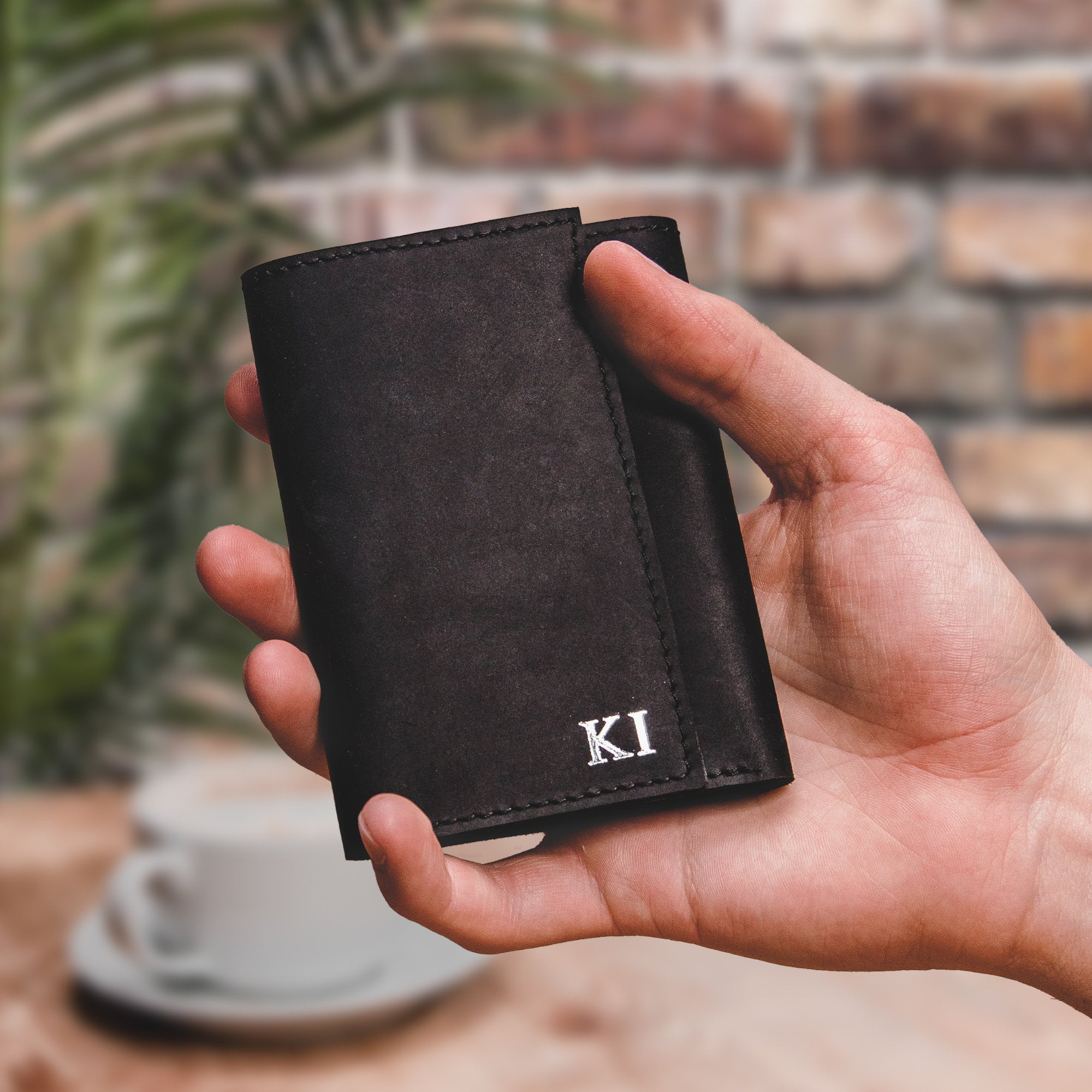 Wallet Black Trifold - Personalized Men's Leather Wallet with Engraved  Monogram