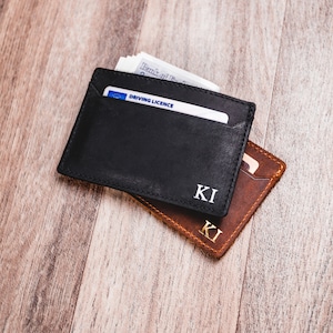 TARJETERO PERSONALIZADO, Cartera titular de tarjeta de cuero, Cartera minimalista, Titular de tarjeta de cuero, Cartera de tarjeta delgada de cuero, Regalo para él, Hecho a mano