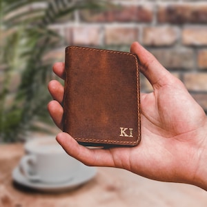GEPERSONALISEERDE lederen portemonnee, minimalistische portemonnee, leren bifold portemonnee, noodlijdende lederen slanke bifold portemonnee, vaderdagcadeau, creditcard