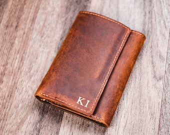 TRIFOLD MENS WALLET, Cartera tríptica de cuero para hombres de cuero hecho a mano, Billetera personalizada para hombres, Billetera de cuero tiene mucho dinero