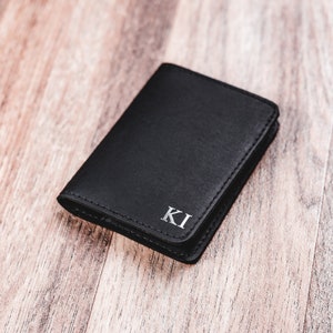 Cartera de cuero PERSONALIZADA, Cartera minimalista, Cartera plegable de cuero, Cartera plegable delgada de cuero envejecido, Regalo del día del padre, Tarjeta de crédito