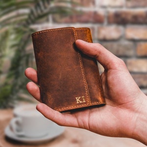 TRIFOLD MENS WALLET, Cartera triple de cuero para hombre hecha a mano, Cartera personalizada para hombre, Cartera de cuero con mucho dinero