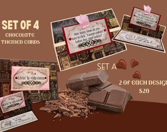 Juego de 4 tarjetas temáticas de chocolate