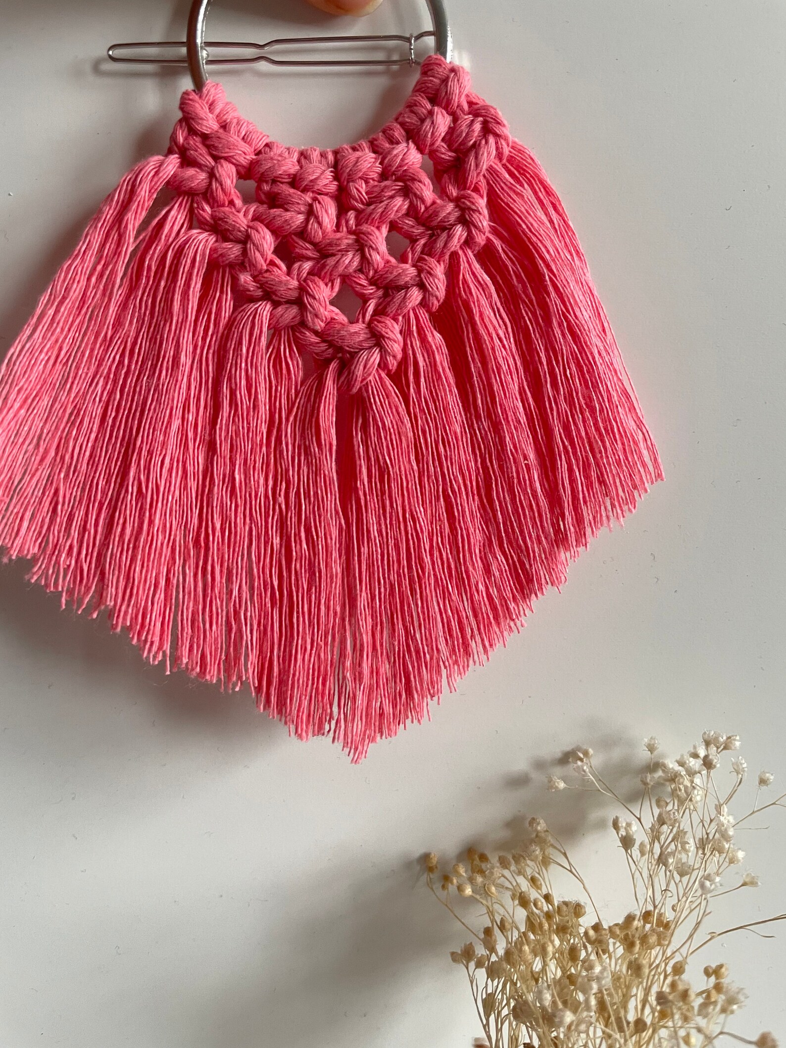 Macrame Handmade Hair Clip Macrame Hair Accessories Pink Etsy UK