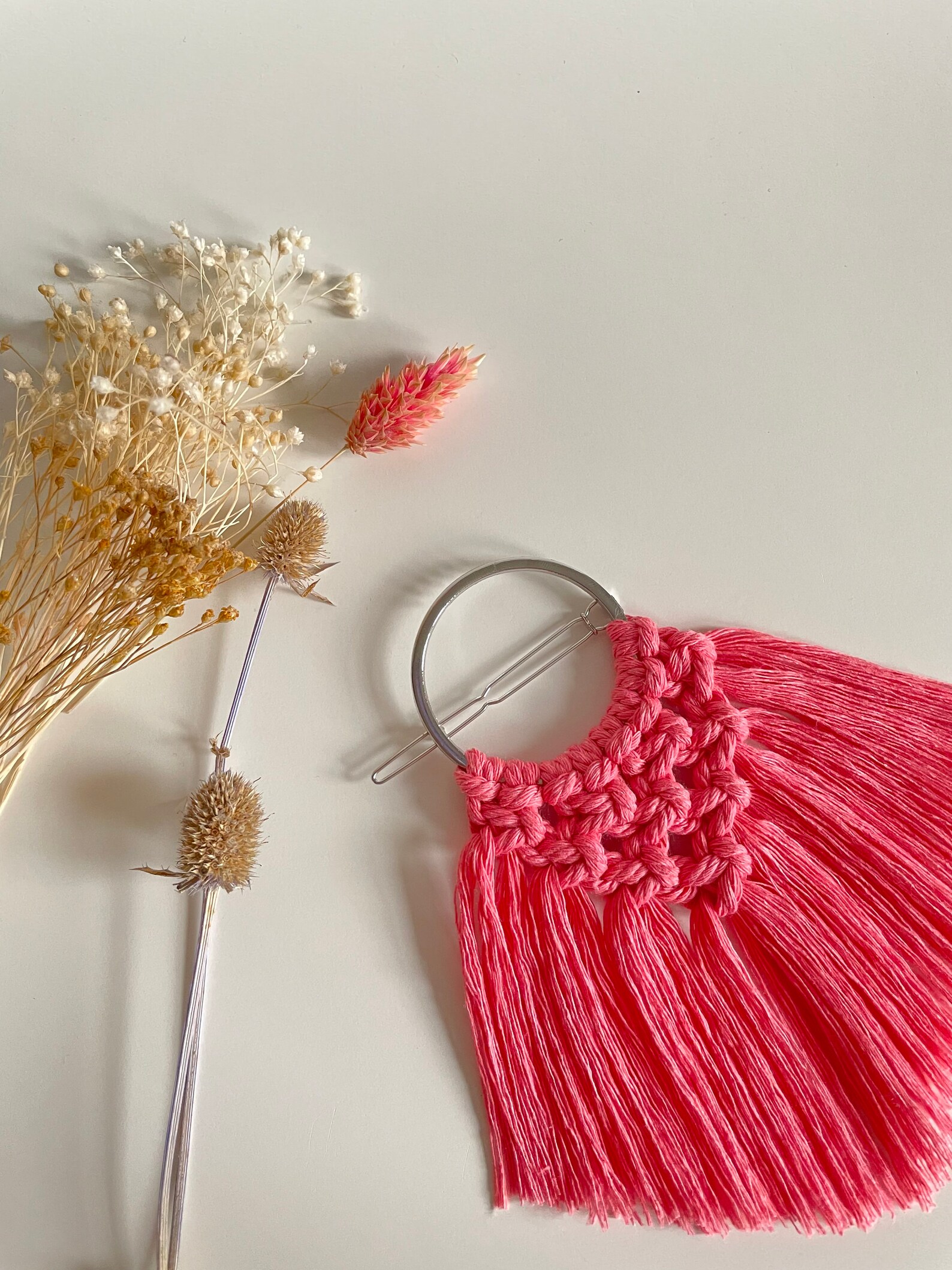 Macrame Handmade Hair Clip Macrame Hair Accessories Pink Etsy UK