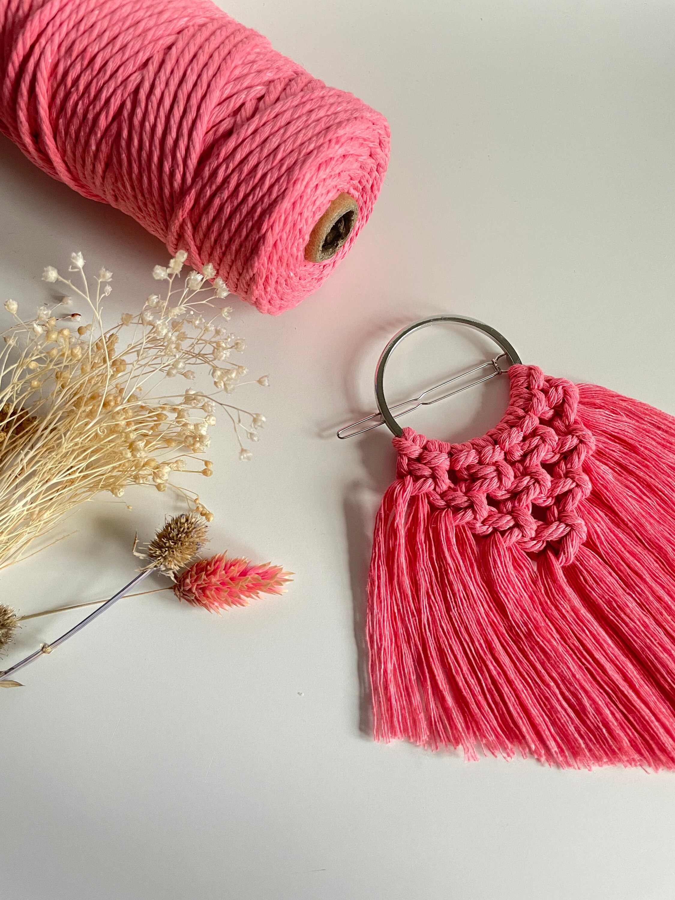 Macrame Handmade Hair Clip Macrame Hair Accessories Pink Etsy