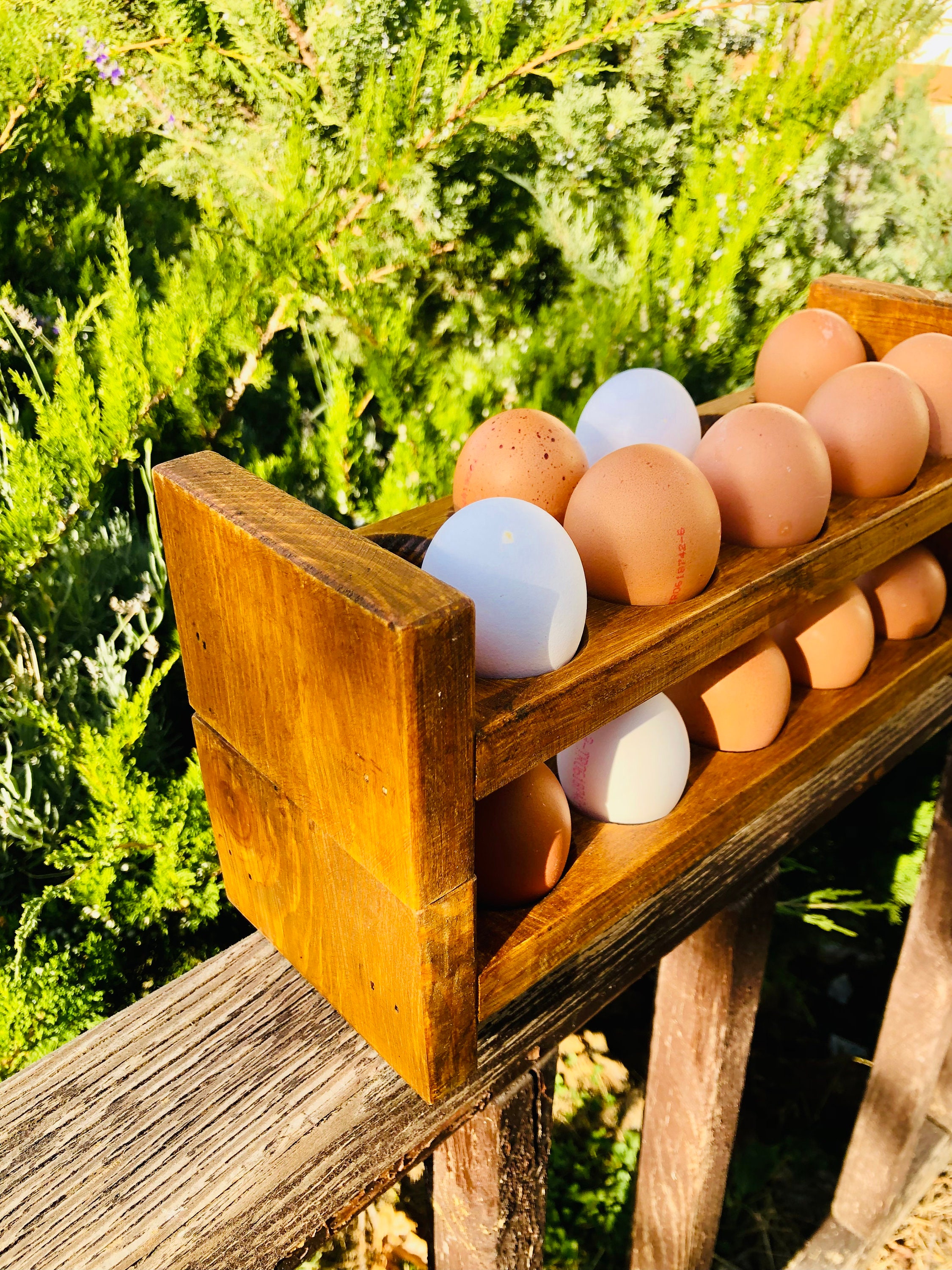 Wooden Egg Holder Stackable Countertop Egg Holes Egg Rack for Fresh Eggs  Wooden Egg Tray Farmhouse Rustic Deviled Egg Storage for Countertop