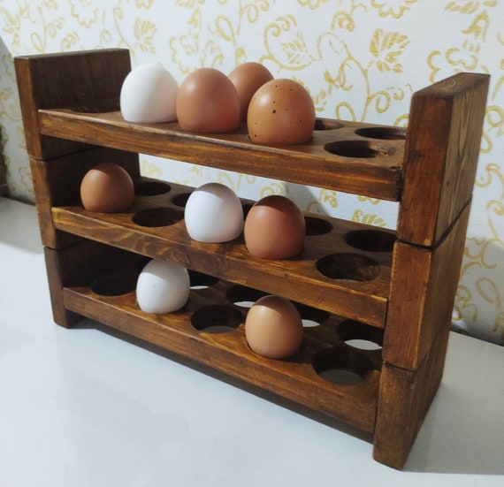 Wooden Double Layer Egg Holder - Farmhouse Kitchen Acacia Egg Tray  Organizer - 2 Tier Fresh Egg Storage Rack Basket for Countertop, 36 Capacity
